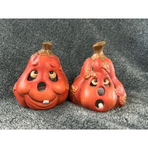 2 pumpkin votive holders ceramic